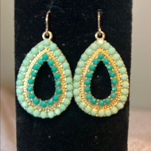 Gold and Mint Green Colored Teardrop Earrings